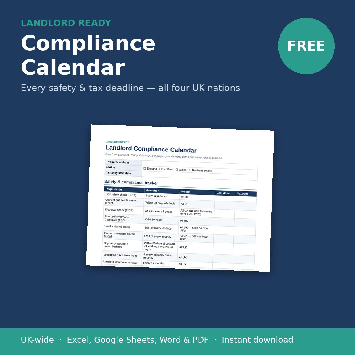 Landlord Compliance Calendar (Free)
