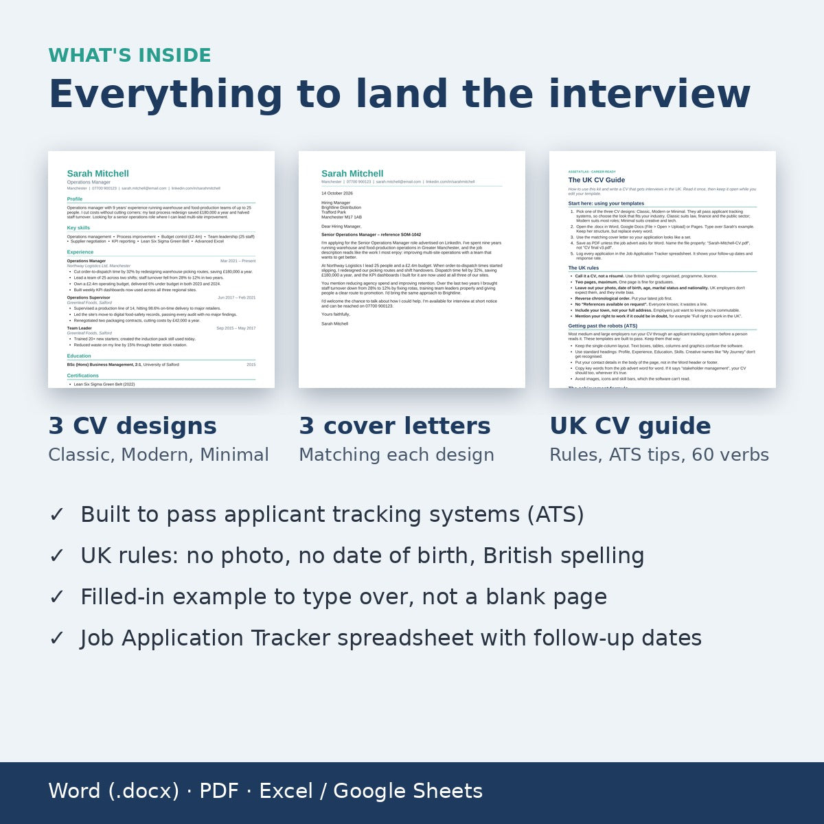 UK CV Kit: 3 ATS-Friendly CV Templates, Cover Letters & UK CV Guide