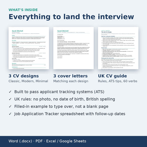 UK CV Kit: 3 ATS-Friendly CV Templates, Cover Letters & UK CV Guide
